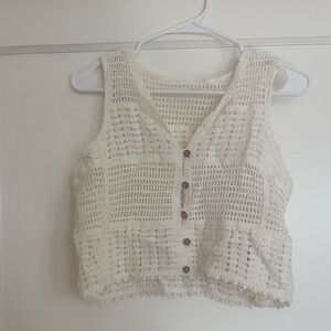 Cream Crochet Button-Up Tank Top